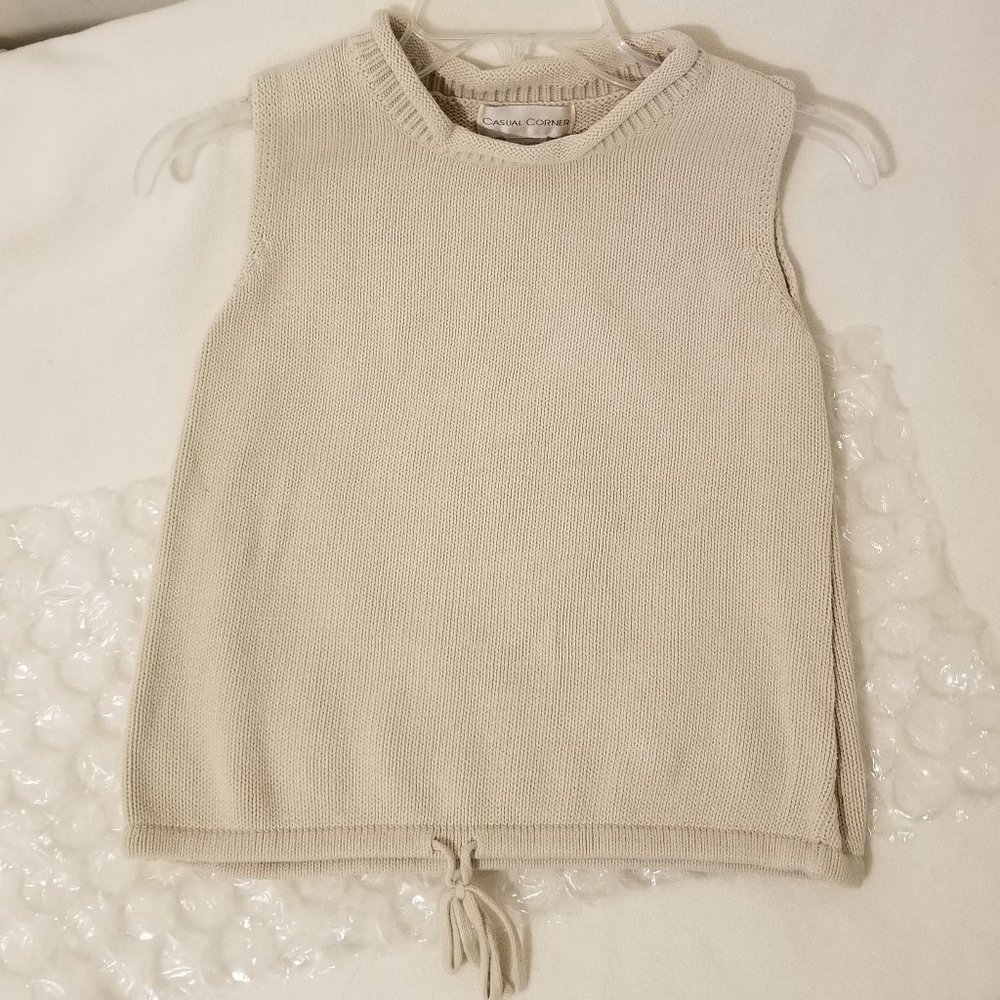 Casual Corner Sleeveless Knit Top Beige 100% Cotton Size M